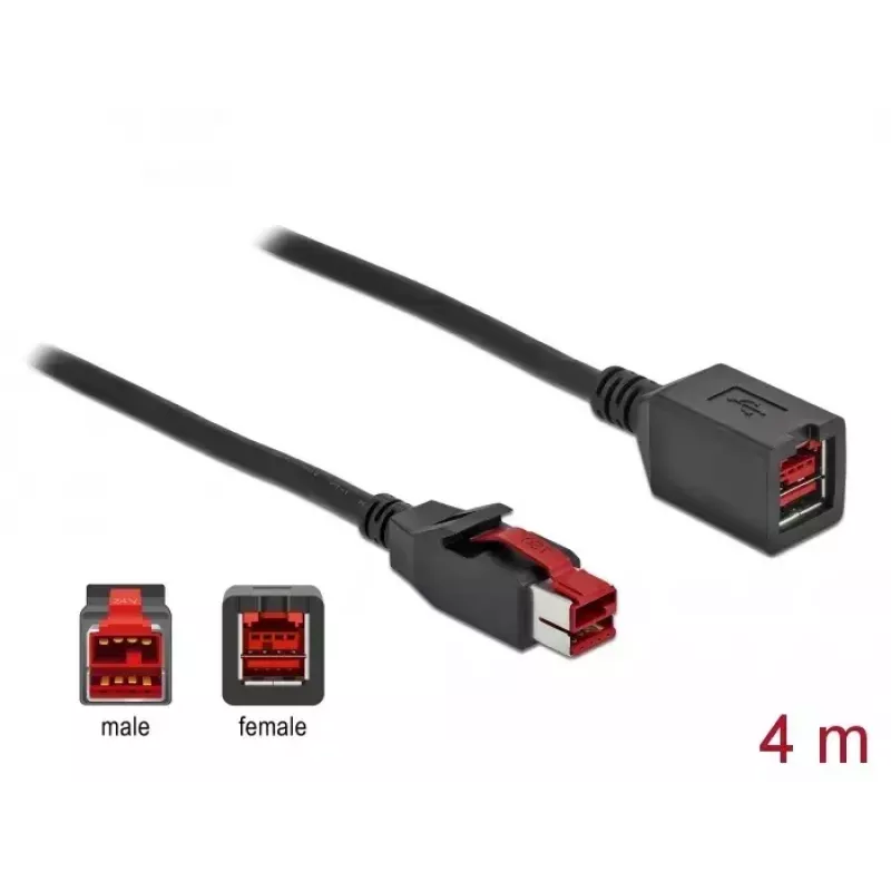Powered USB extension cable DeLOCK 85988 24 V 4 m Black