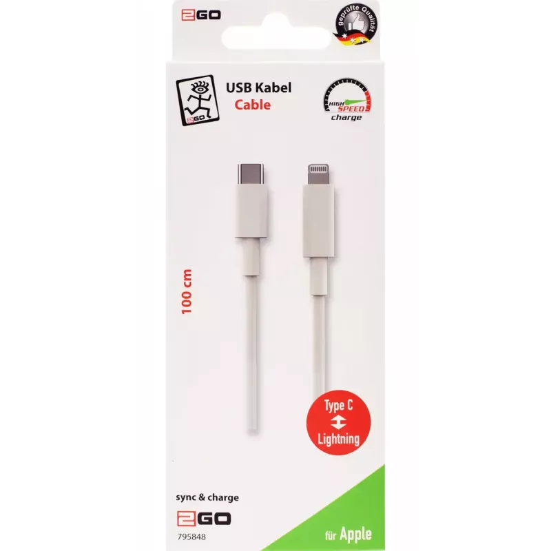 Lightning cable 2GO 795848 1m USB C to Lightning White