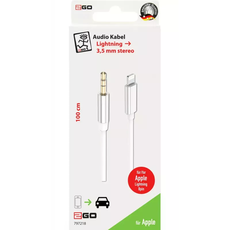 Audio Cable 2GO 797218 1m 3.5mm Lightning White