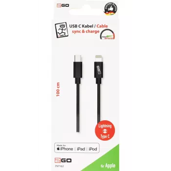 Lightning cable 2GO 797162 1 m Black USB C
