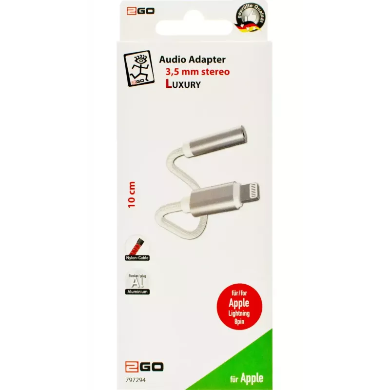 Audio Cable 2GO 797294 3.5mm Female to Lightning Male 0.1m White