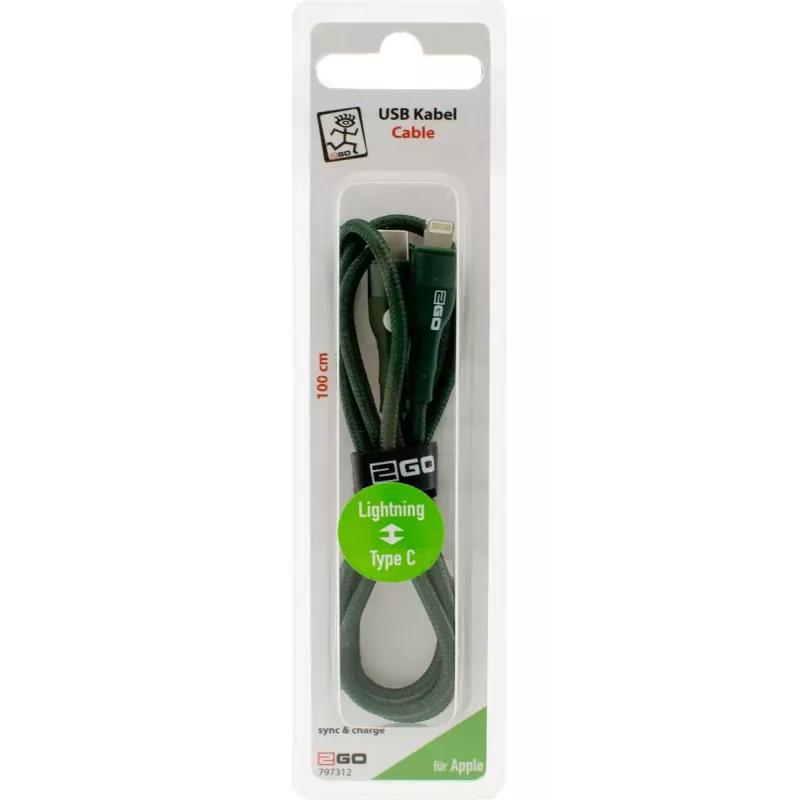 Lightning Cable 2GO 797312 1m Green USB C Connector