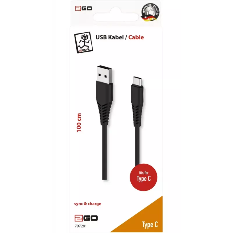 USB Cable 2GO 797281 1m USB B USB C Black