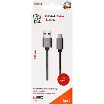 USB cable 2GO 795812 USB 3.2 Gen 1 1m USB B USB C Grey