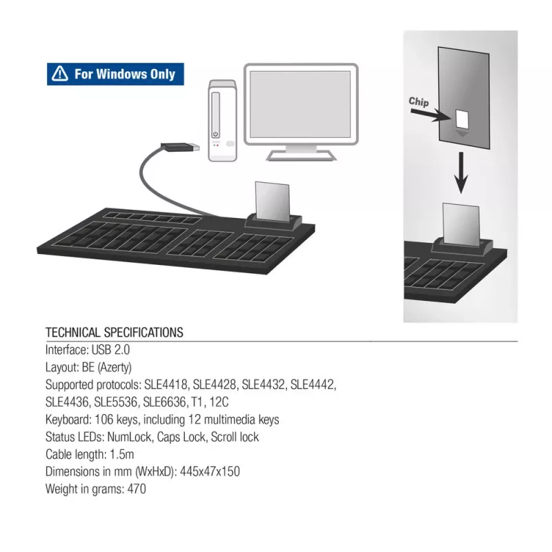 ACT Wired Keyboard with smart card reader (Azerty/BE layout)