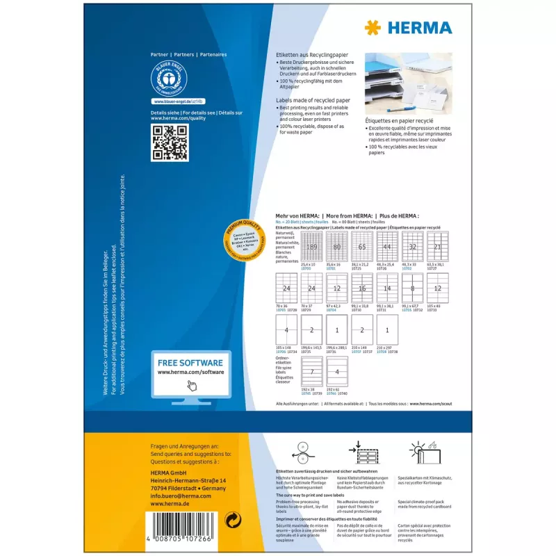 Self-adhesive printer label HERMA 10726 White 4.83x2.54 cm 3520 labels