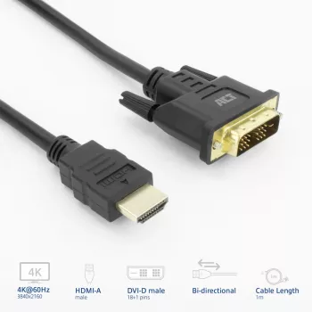 ACT AK3734 video cable adapter 1 m HDMI Type A (Standard) DVI-D Black
