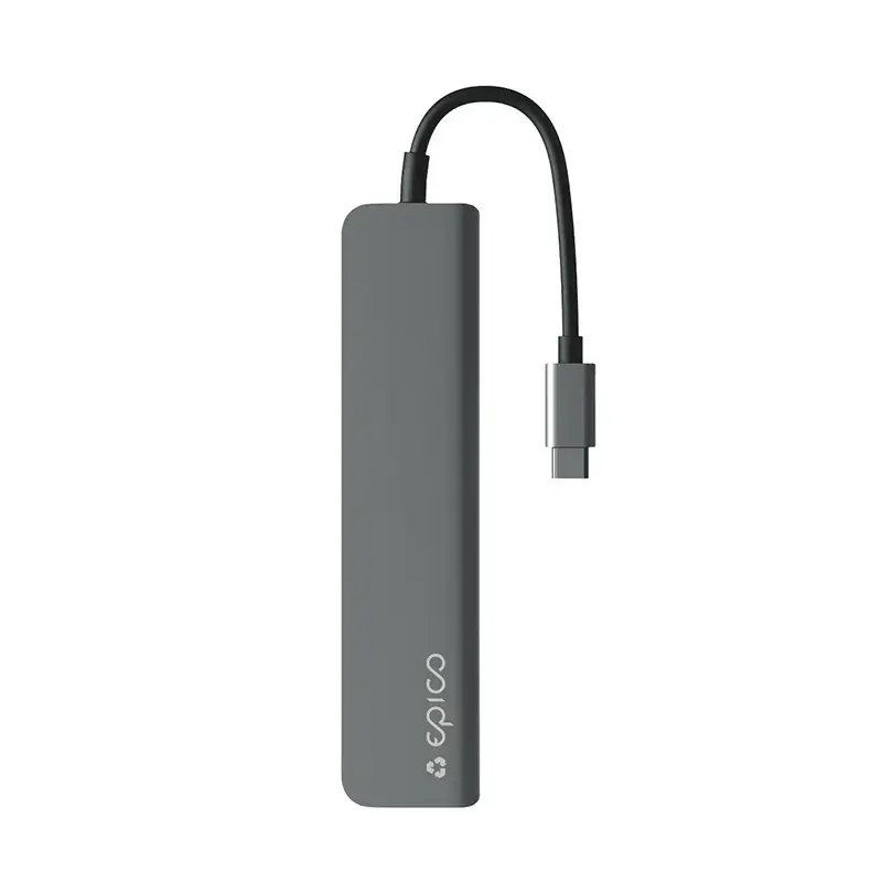 Interface hub Epico 9915112100080 — USB Type-C host, HDMI, USB 2.0, USB Type-C, MicroSD/SD card reader, aluminium/TPU, grey