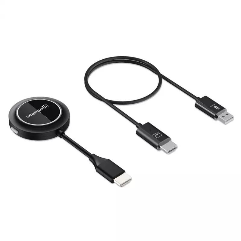 Manhattan 1080p Wireless HDMI Display Presentation Kit, 2-Piece Set with HDMI Receiver and HDMI Transmitter Dongle to Wirelessly Display a Video Signal from a Laptop/Tablet/Smartphone on an HDMI TV or Projector, Black