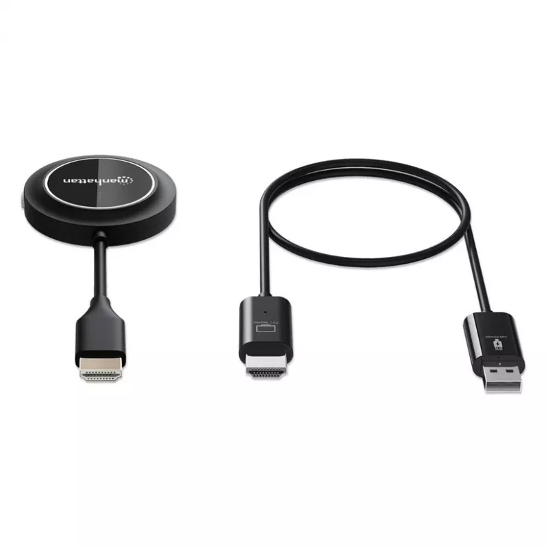 Manhattan 1080p Wireless HDMI Display Presentation Kit, 2-Piece Set with HDMI Receiver and HDMI Transmitter Dongle to Wirelessly Display a Video Signal from a Laptop/Tablet/Smartphone on an HDMI TV or Projector, Black