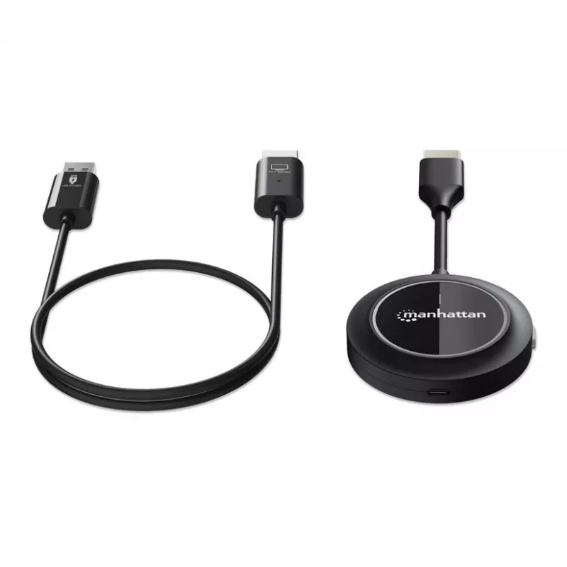 Manhattan 1080p Wireless HDMI Display Presentation Kit, 2-Piece Set with HDMI Receiver and HDMI Transmitter Dongle to Wirelessly Display a Video Signal from a Laptop/Tablet/Smartphone on an HDMI TV or Projector, Black