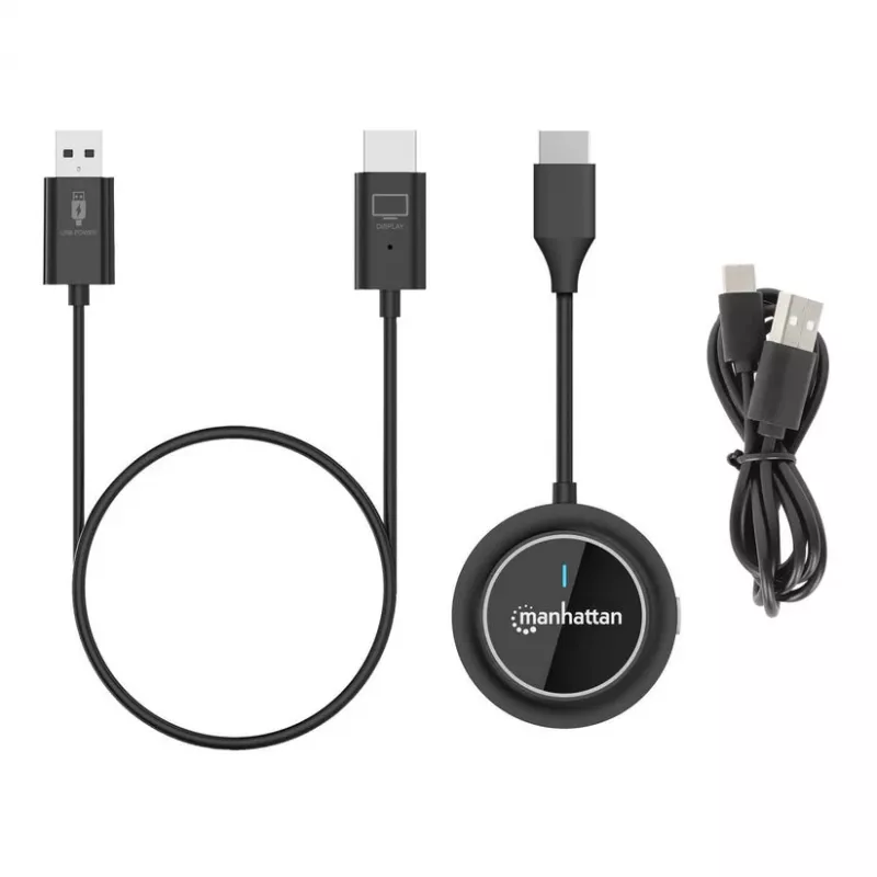 Manhattan 1080p Wireless HDMI Display Presentation Kit, 2-Piece Set with HDMI Receiver and HDMI Transmitter Dongle to Wirelessly Display a Video Signal from a Laptop/Tablet/Smartphone on an HDMI TV or Projector, Black
