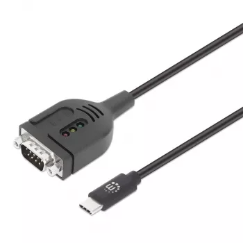 Manhattan USB-C to Serial Converter cable, 1m, Male to Male, Serial/RS232/COM/DB9, Prolific PL2303GT Chip, Black cable, Three Years Warranty