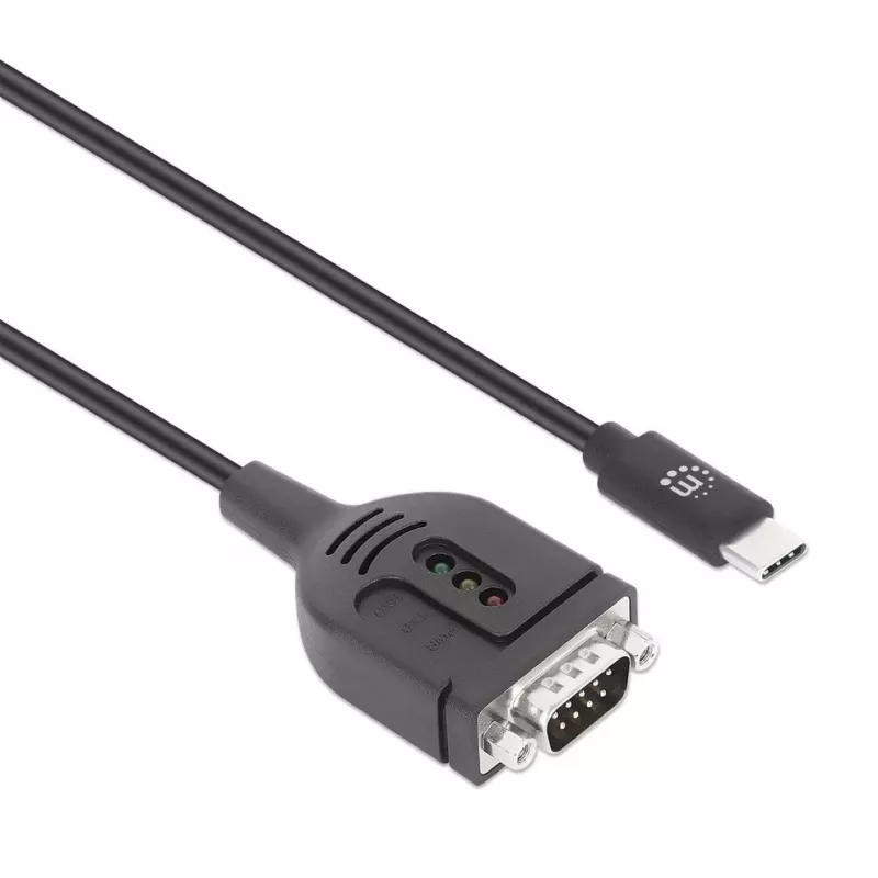 Manhattan USB-C to Serial Converter cable, 1m, Male to Male, Serial/RS232/COM/DB9, Prolific PL2303GT Chip, Black cable, Three Years Warranty