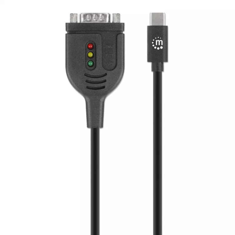 Manhattan USB-C to Serial Converter cable, 1m, Male to Male, Serial/RS232/COM/DB9, Prolific PL2303GT Chip, Black cable, Three Years Warranty