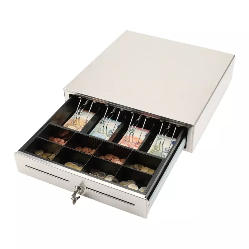Manual cash drawer Olympia LD 410S, stainless steel housing, 415×410×104 mm, 6.5 kg