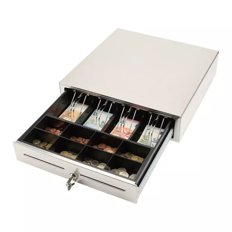 Manual cash drawer Olympia LD 410S, stainless steel housing, 415×410×104 mm, 6.5 kg