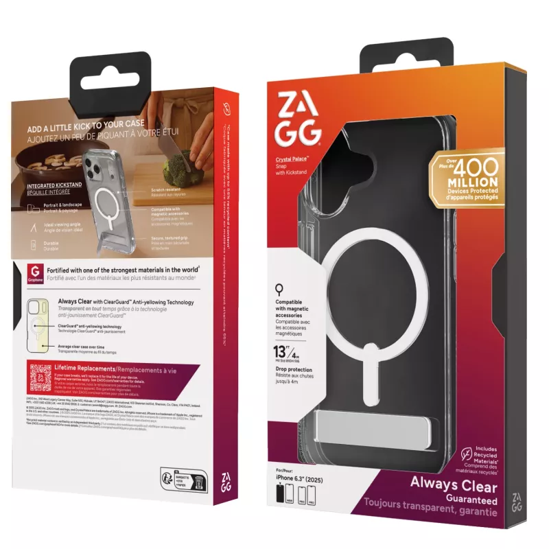 ZAGG Crystal Palace Snap Kickstand Case For Apple iPhone 17, Cover, Apple, iPhone 17, 16 cm (6.3 inch), Transparent