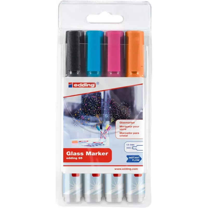 Glass marker Edding 95 Bullet tip Black Blue Orange Pink
