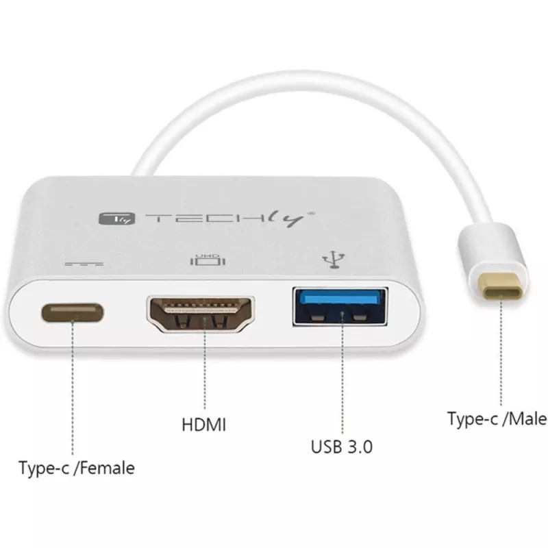 Techly IADAP USB31-HDMIPTY laptop dock/port replicator Wired USB 3.2 Gen 1 (3.1 Gen 1) Type-C Silver