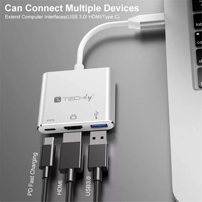 Techly IADAP USB31-HDMIPTY laptop dock/port replicator Wired USB 3.2 Gen 1 (3.1 Gen 1) Type-C Silver
