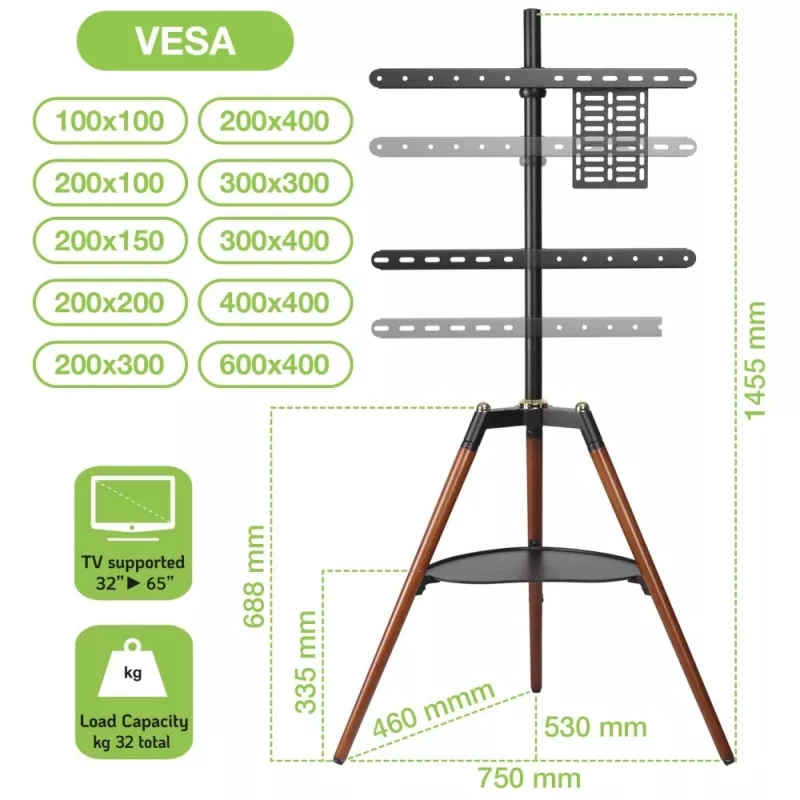Techly ICA-TR58 TV mount/stand 165.1 cm (65 inch) Black, Wood