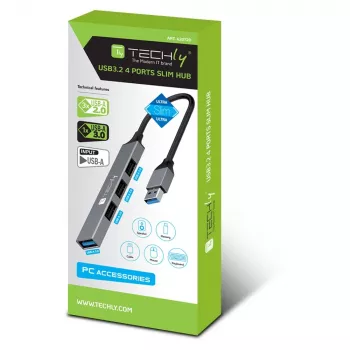 Techly IUSB32-HUB4A-3U2SLS laptop dock/port replicator Wired USB 3.2 Gen 1 (3.1 Gen 1) Type-A Grey