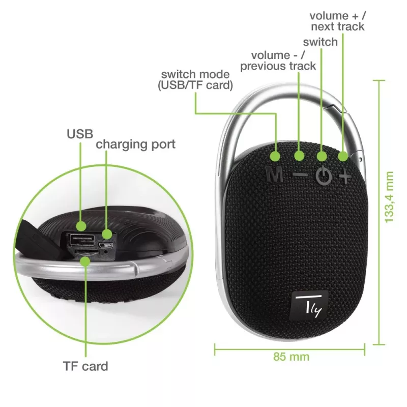 Techly ICASBL321BK portable/party speaker Mono portable speaker Black 5 W