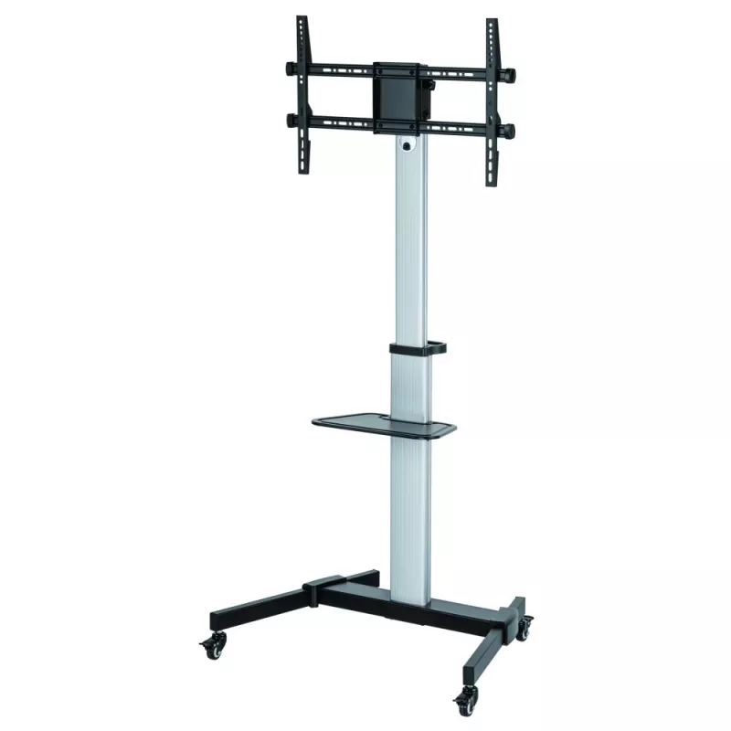 Techly Floor Stand with Shelf Trolley TV LCD/LED 37-86 inch, 200 x 200 mm, 600 x 400 mm, -10 - 5°, 180°, Aluminium, Plastic, Steel, Black, Grey