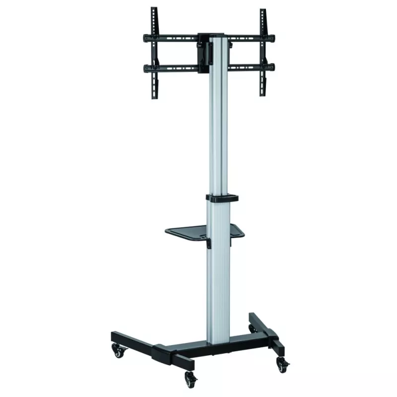 Techly Floor Stand with Shelf Trolley TV LCD/LED 37-86 inch, 200 x 200 mm, 600 x 400 mm, -10 - 5°, 180°, Aluminium, Plastic, Steel, Black, Grey