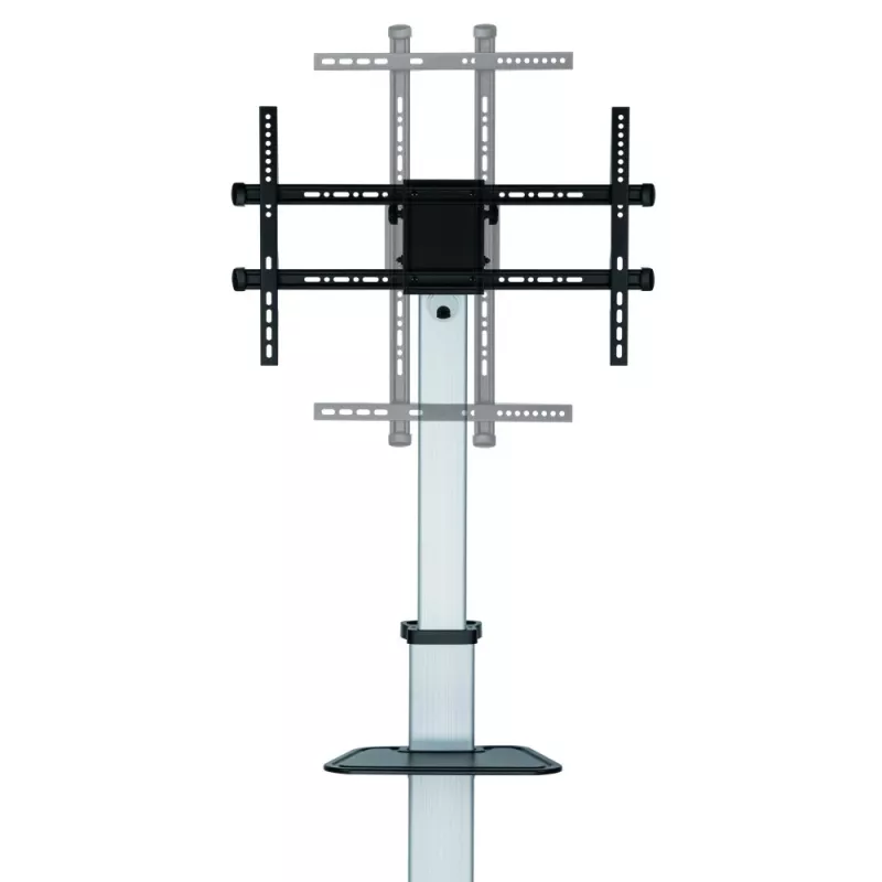Techly Floor Stand with Shelf Trolley TV LCD/LED 37-86 inch, 200 x 200 mm, 600 x 400 mm, -10 - 5°, 180°, Aluminium, Plastic, Steel, Black, Grey