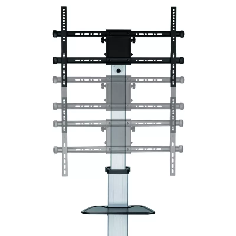 Techly Floor Stand with Shelf Trolley TV LCD/LED 37-86 inch, 200 x 200 mm, 600 x 400 mm, -10 - 5°, 180°, Aluminium, Plastic, Steel, Black, Grey