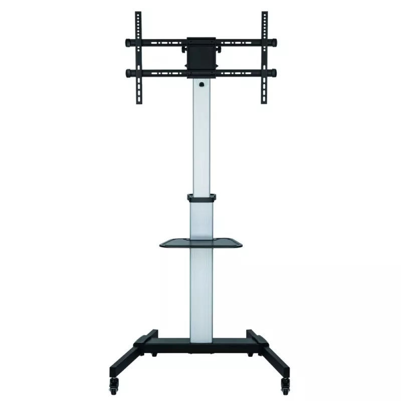Techly Floor Stand with Shelf Trolley TV LCD/LED 37-86 inch, 200 x 200 mm, 600 x 400 mm, -10 - 5°, 180°, Aluminium, Plastic, Steel, Black, Grey
