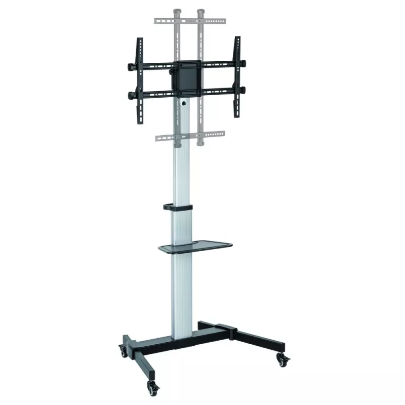 Techly Floor Stand with Shelf Trolley TV LCD/LED 37-86 inch, 200 x 200 mm, 600 x 400 mm, -10 - 5°, 180°, Aluminium, Plastic, Steel, Black, Grey