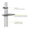 Techly Floor Stand with Shelf Trolley TV LCD/LED 37-86 inch, 200 x 200 mm, 600 x 400 mm, -10 - 5°, 180°, Aluminium, Plastic, Steel, Black, Grey