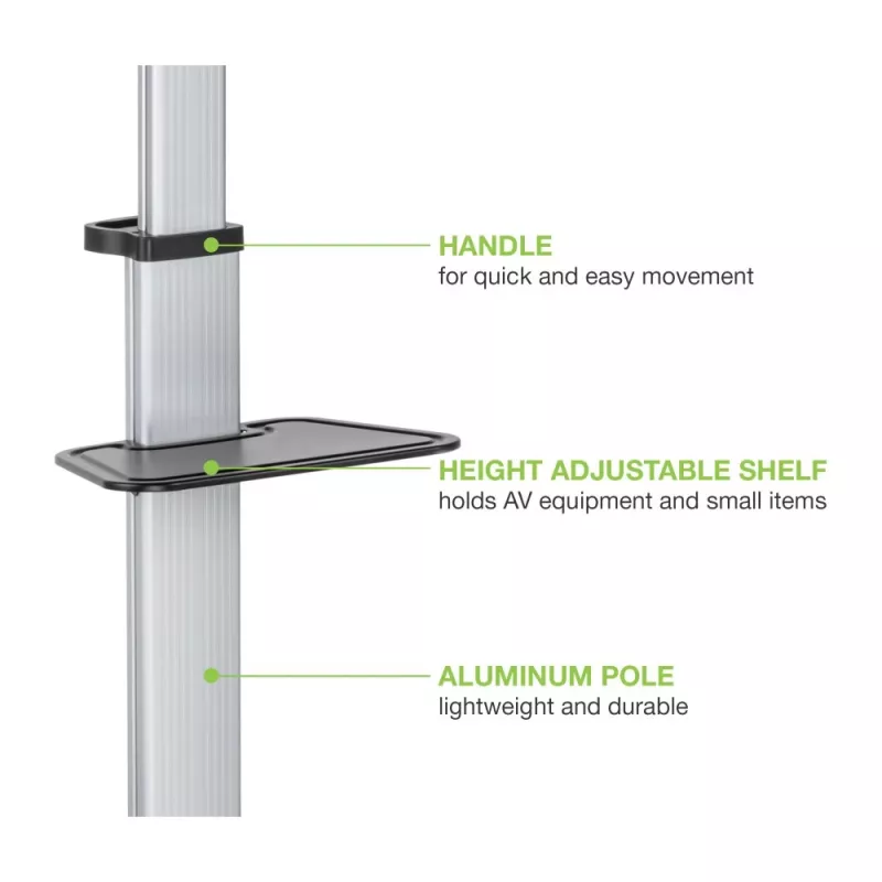 Techly Floor Stand with Shelf Trolley TV LCD/LED 37-86 inch, 200 x 200 mm, 600 x 400 mm, -10 - 5°, 180°, Aluminium, Plastic, Steel, Black, Grey