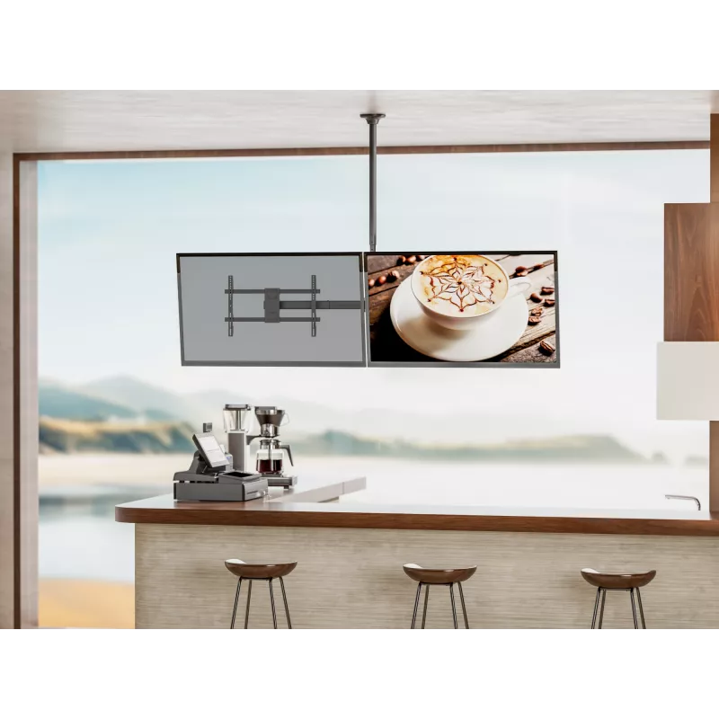 Ceiling mount for dual screens EQUIP 32 inch–60 inch (VESA 200x200–600x400, max 80 kg, swivel ±180°), black