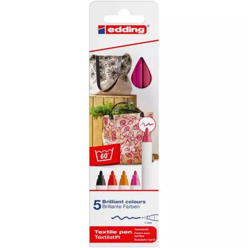 Felt pens Edding 4600 set — 5 colours (Black, Crimson, Orange, Pink, Red), bullet tip