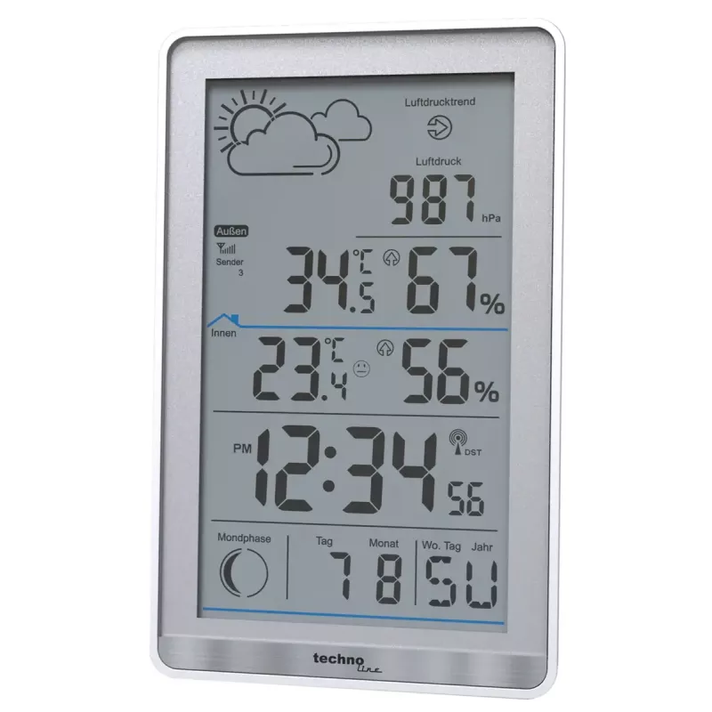 Digital weather station TechnoLine WS 9218 — white, indoor/outdoor thermometer, hygrometer, barometer, battery powered
