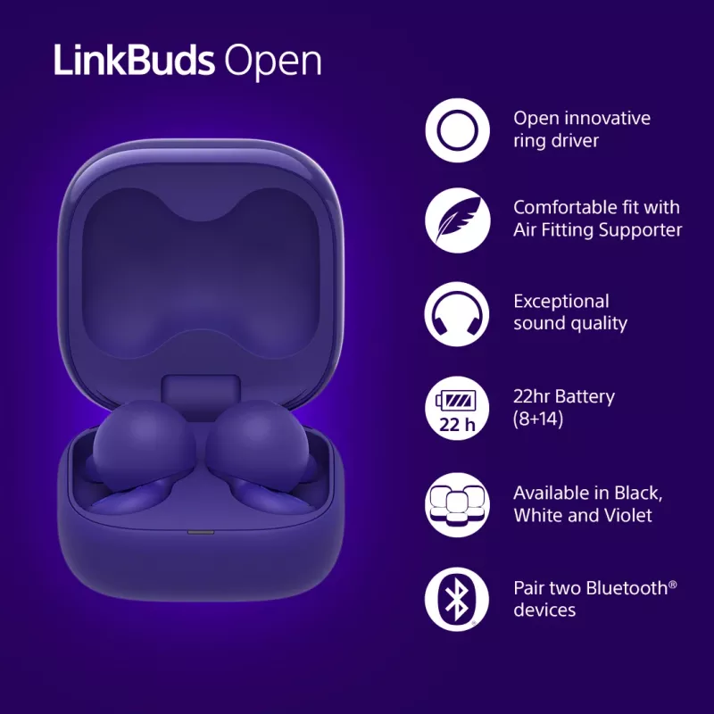 Sony LinkBuds Open WFL910V headphones/headset Wireless In-ear Calls/Music Bluetooth Violet