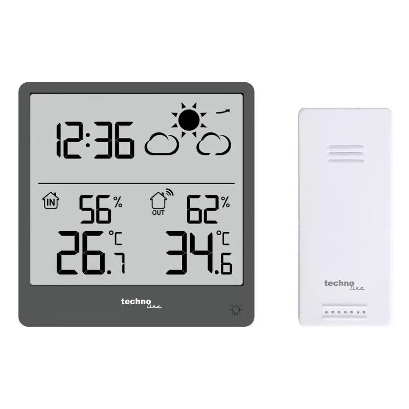 Digital Weather Station TechnoLine WS 9138 — indoor/outdoor thermometer & hygrometer, grey, battery AAA