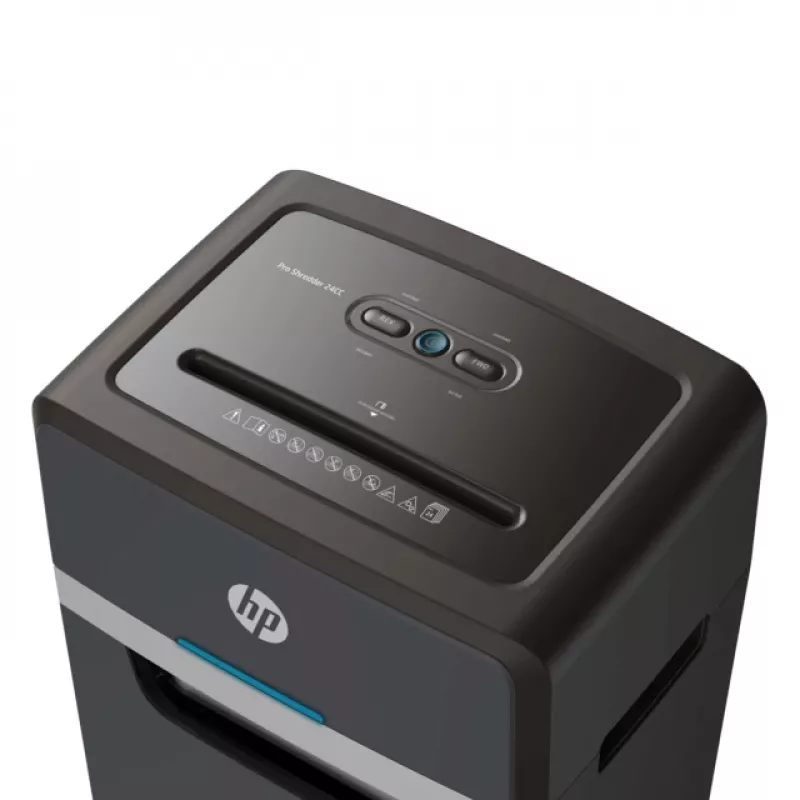 Paper shredder HP Pro Shredder 24CC — particle-cut, 24-sheet capacity, 4 x 35 mm, 30 L bin, 680 W, 220 mm feed, Black