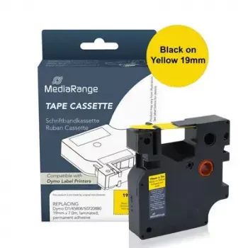 Label tape MediaRange MRDY45808 Black on yellow D1 — 19 mm x 7 m, permanent acrylic adhesive
