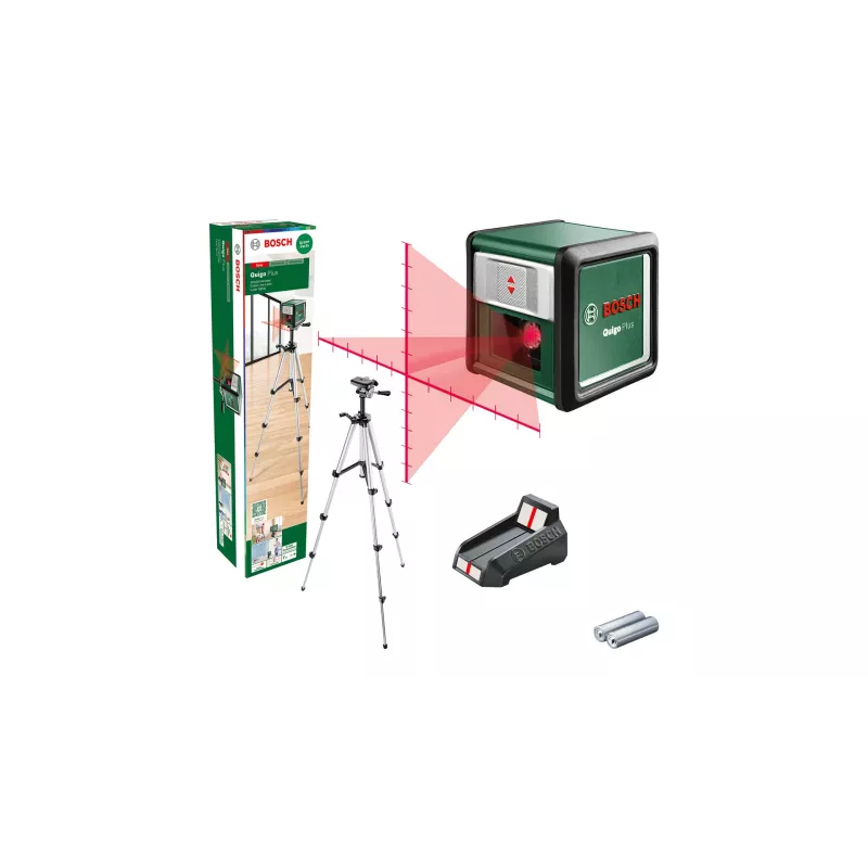 Laser level Bosch Quigo Plus Uni 0603663602 — compact cross-line layout with tripod included