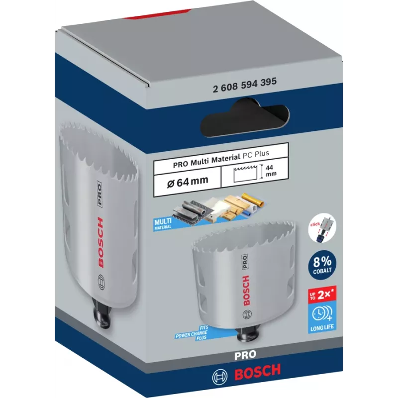 Hole Saw Bosch PRO Multi Material PC Plus 44/64 mm — Single, 44–64 mm Diameter, for Drill, Drywall/Metal/Plastic/Softwood