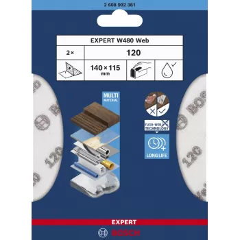 Abrasive sheet Bosch W480, fine grit P320, 115×140 mm, 2 pcs
