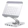 Techly 8-in-1 USB-C Hub Docking Station Tablet Stand, Tablet stand, Silver, Aluminium, 360°, USB 3.2 Gen 1 (3.1 Gen 1) Type-C, 5000 Mbit/s