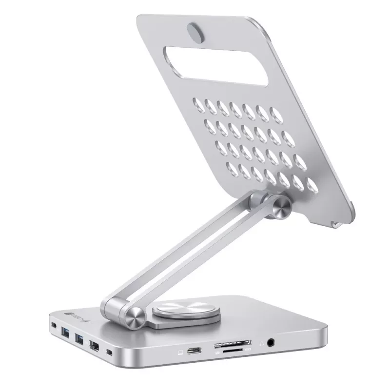 Techly 8-in-1 USB-C Hub Docking Station Tablet Stand, Tablet stand, Silver, Aluminium, 360°, USB 3.2 Gen 1 (3.1 Gen 1) Type-C, 5000 Mbit/s