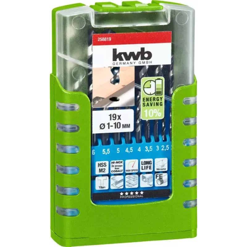 Drill bit set KWB 258819 19 pcs Right hand rotation