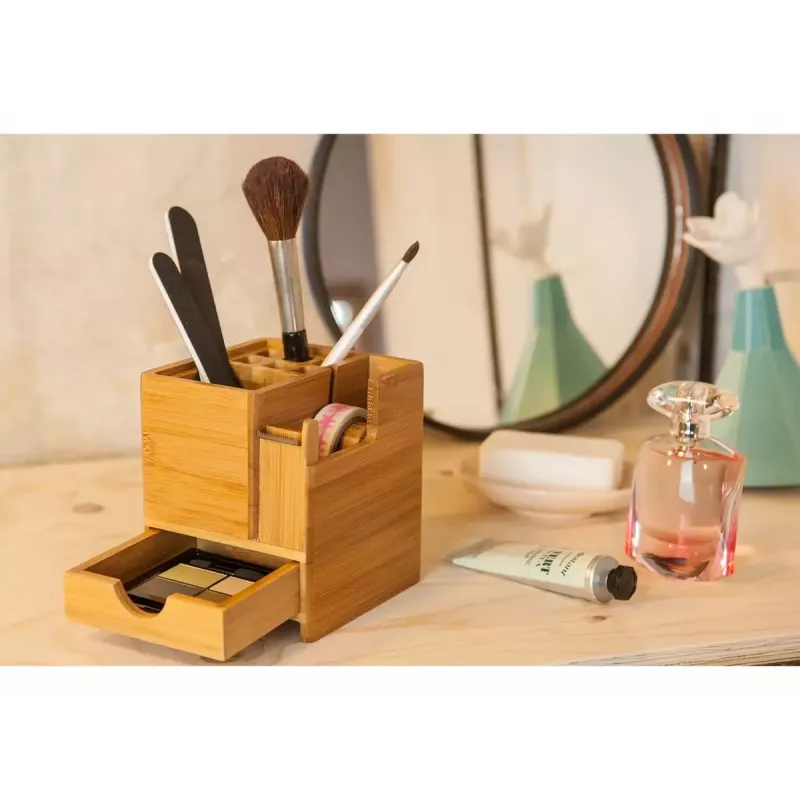 Pen and pencil holder WEDO 61 1707 in bamboo — 103×103×117 mm